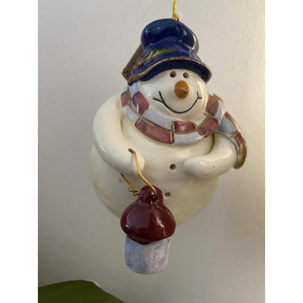 Crazy Mountain Ceramic Large‎ Ornament Snowman Holding Lantern Vintage 2000 NWT